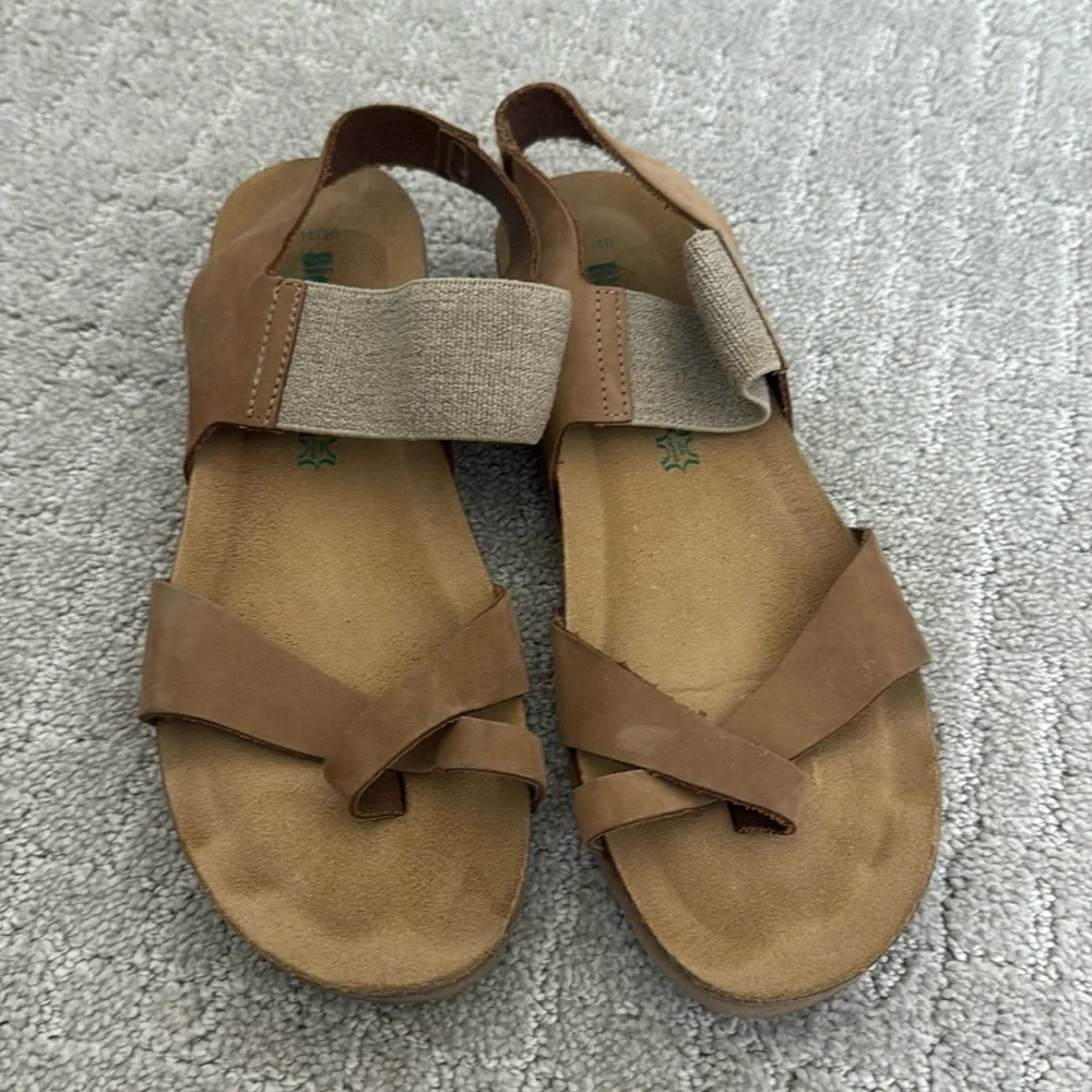 Bionatura Sandals tan leather elastic criss cross heel strap